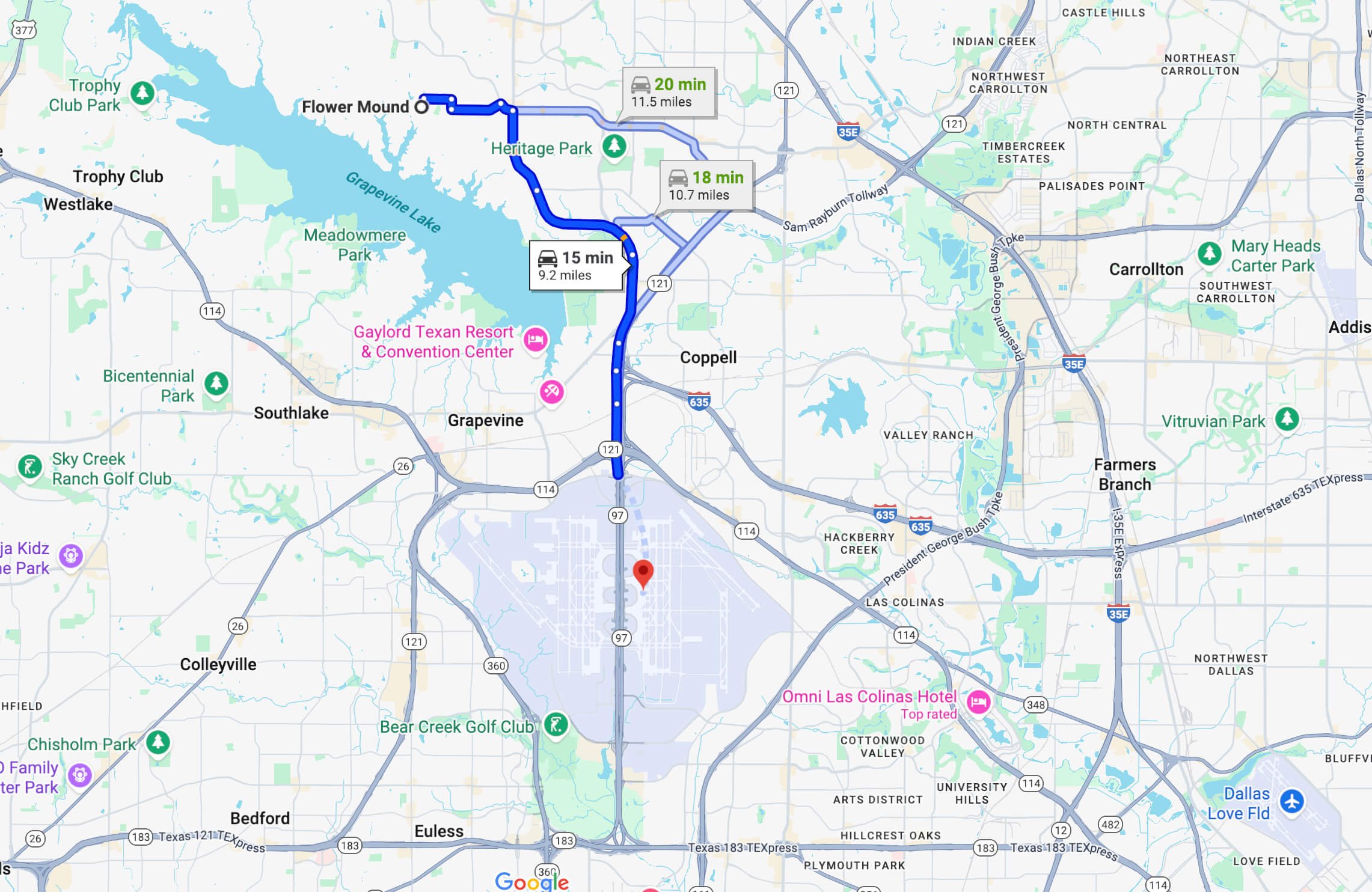  Typically Take 15 to 25 Minutes to get to the DFW Airport from Flower Mound 
