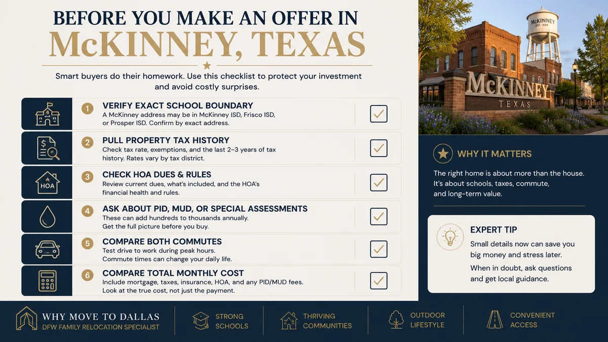 McKinney Texas property tax buyer checklist covering city, ISD, Collin County, MUD and PID districts