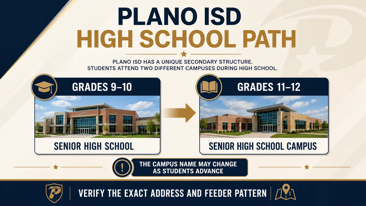 How Plano ISD splits high school, with grades 9 and 10 at one campus and grades 11 and 12 at a separate senior high school